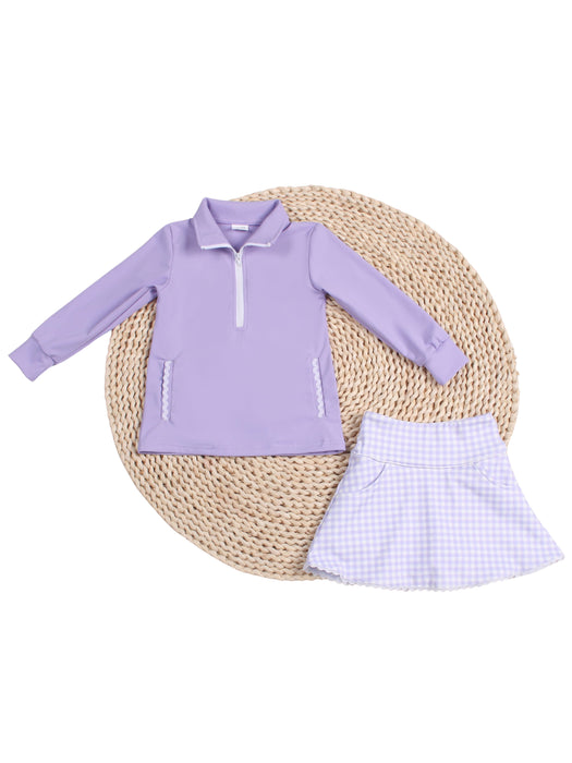 Vivid Violet Quater Zip Up Jacket and Ric Rac Gingham Skort Set ***Pre-Order 6-8 Weeks***