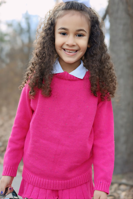 Pink Knit Sweater- Multi-Colored Speckled