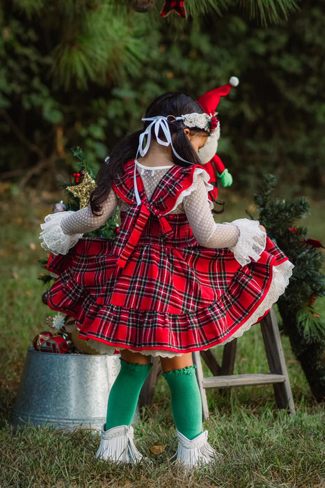 Santa's Helper-Red Plaid Pinafore