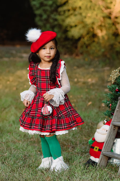 Santa's Helper-Red Plaid Pinafore