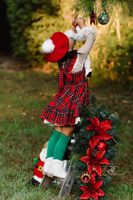 Santa's Helper-Red Plaid Pinafore