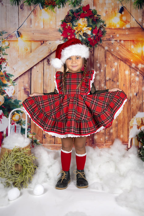 Santa's Helper-Red Plaid Pinafore