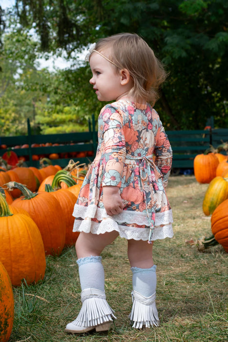 Boho Pumpkins Skirted Romper-Long Sleeves