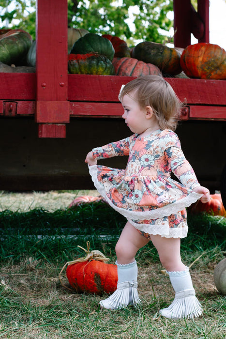 Boho Pumpkins Skirted Romper-Long Sleeves