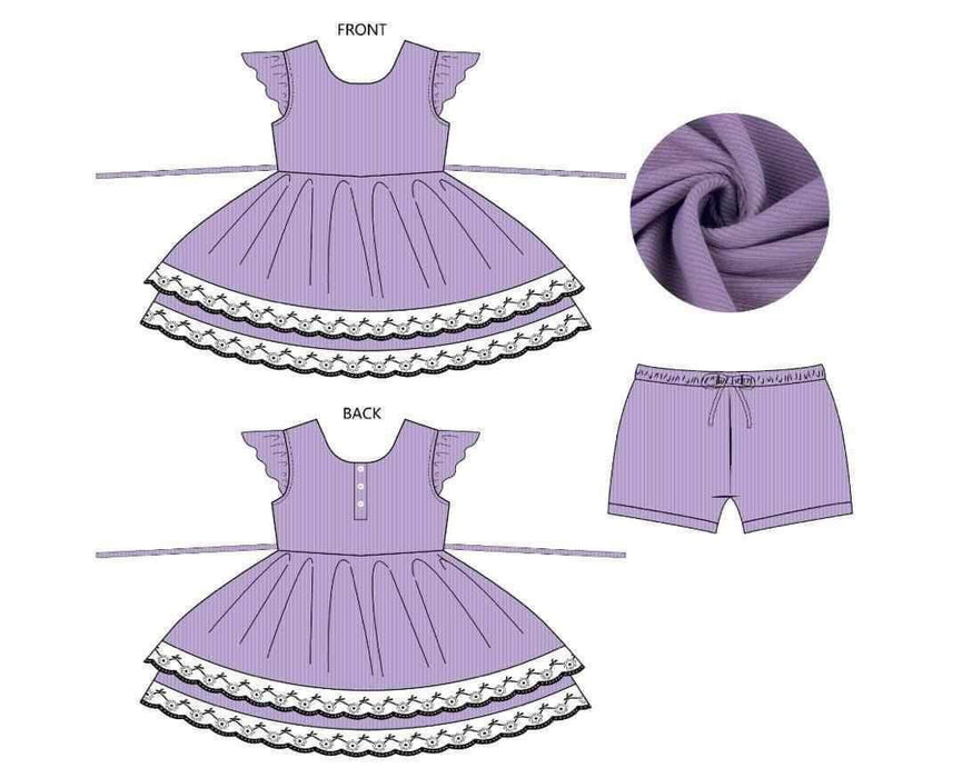 Lavender Bamboo Ribbed Playset-2 Piece Flutter Sleeve-Ready to Ship!