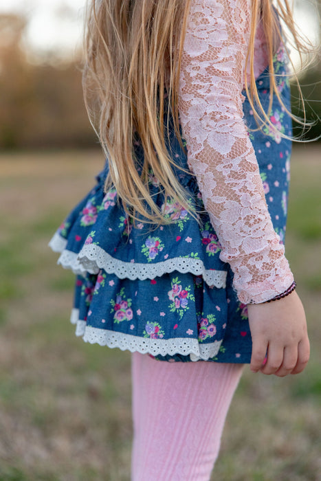 Mauve Pink Cotton Lined Bodice Lace Top- Long Sleeved-READY TO SHIP