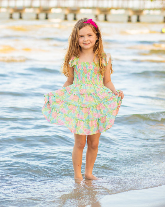 Pineapple Paradise Smocked Summer Dress