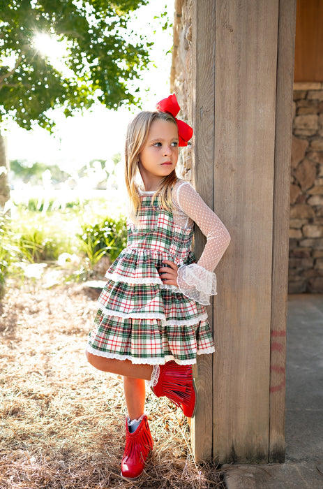 Yuletide Plaid Overalls Dress