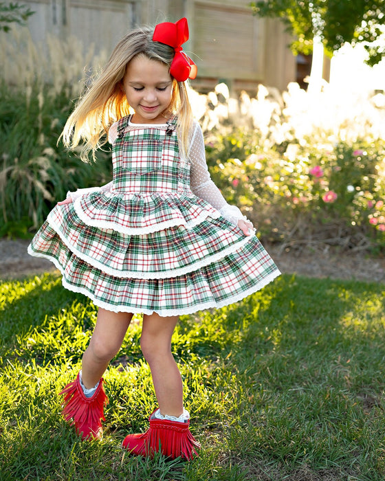 Yuletide Plaid Overalls Dress