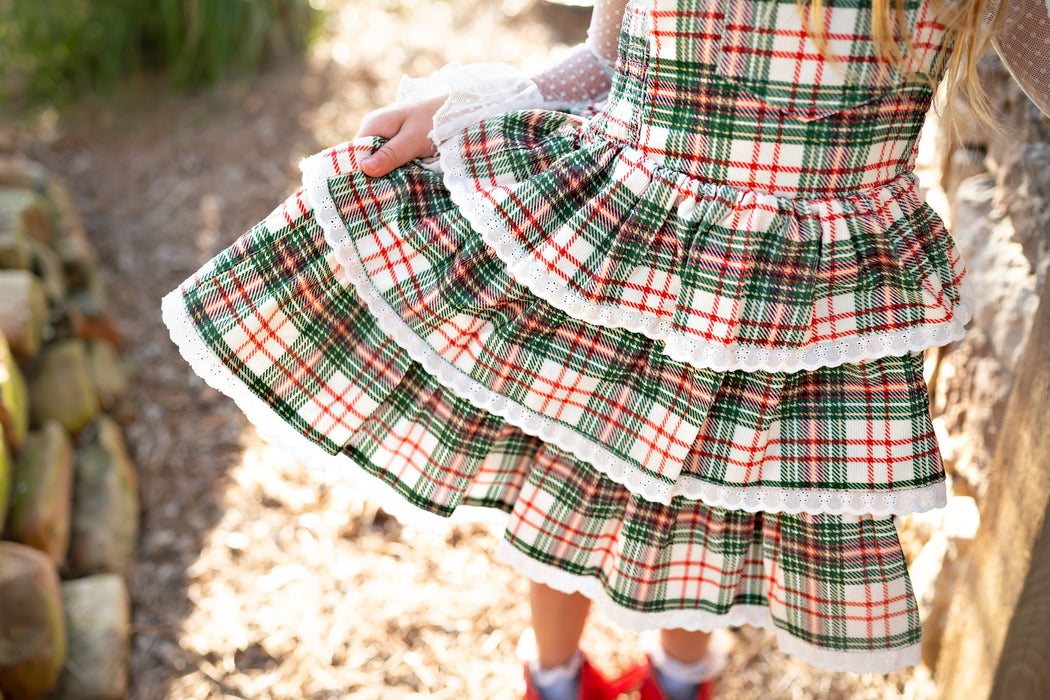 Yuletide Plaid Overalls Dress