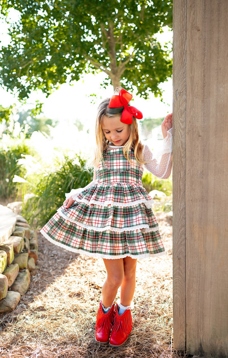 Yuletide Plaid Overalls Dress