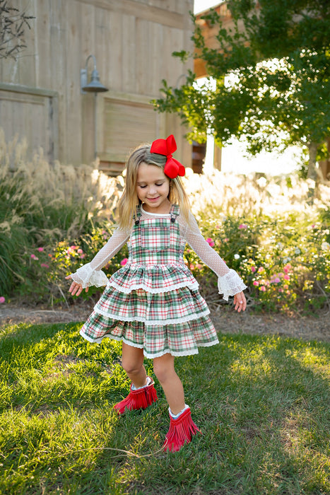 Yuletide Plaid Overalls Dress