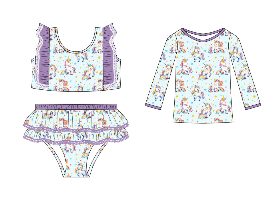 Unicorn and Rainbow Dreams -3 Piece Swim Set**Pre-Order Ships in April**