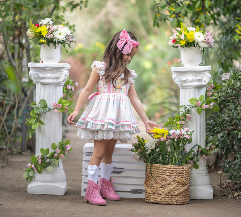 Pink Velvet Hair Bow- Easter Garden (Pre-Order ETA 8 Weeks)