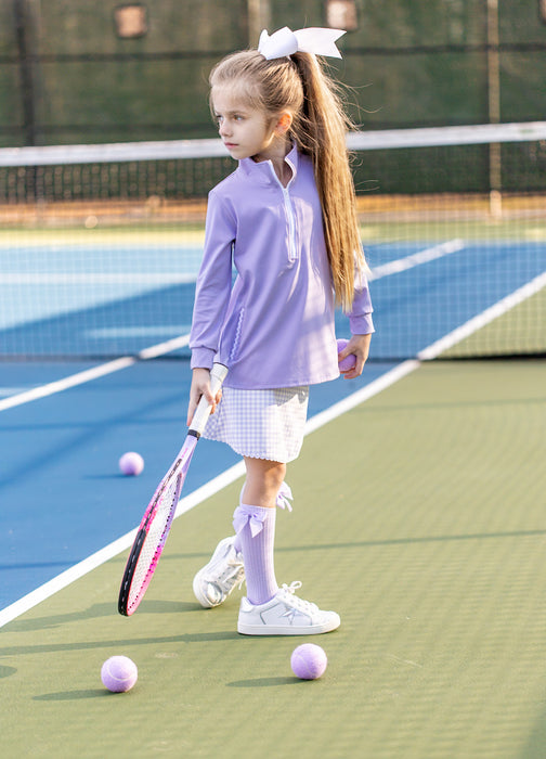 Vivid Violet Quater Zip Up Jacket and Ric Rac Gingham Skort Set ***Pre-Order 6-8 Weeks***