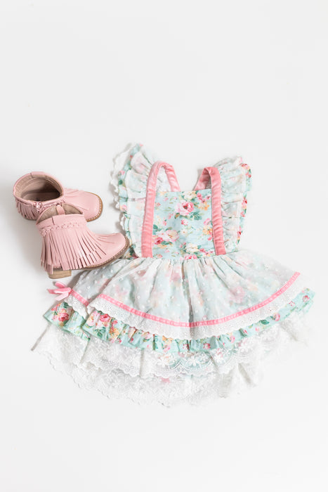 Petals and Lace-Skirted Romper Ready to Ship!